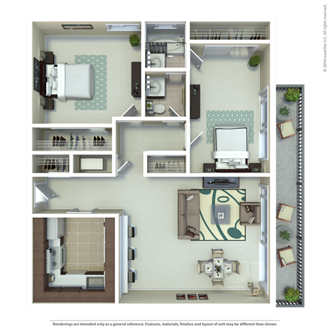 Floor plan for 2 beds, 1 bath, 860 sqft